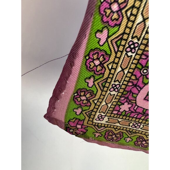 Vintage Silk Scarf With Paisley Print In Pink & Green - Picture 7 of 16
